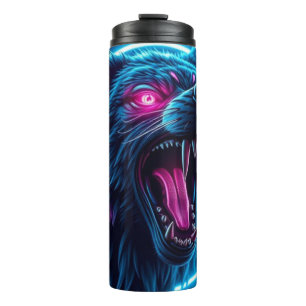 Neon Wolf Horror Glowing Eyes Dark Fantasy Animal  Thermal Tumbler