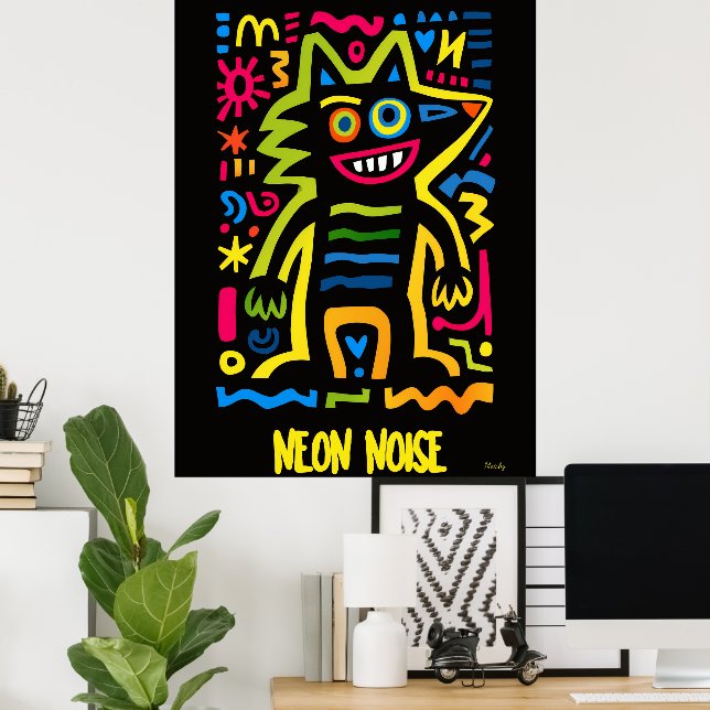Neon Wolf Poster – Pop Art Halloween Design  (Home Office)