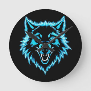 Neon Wolf Round Clock