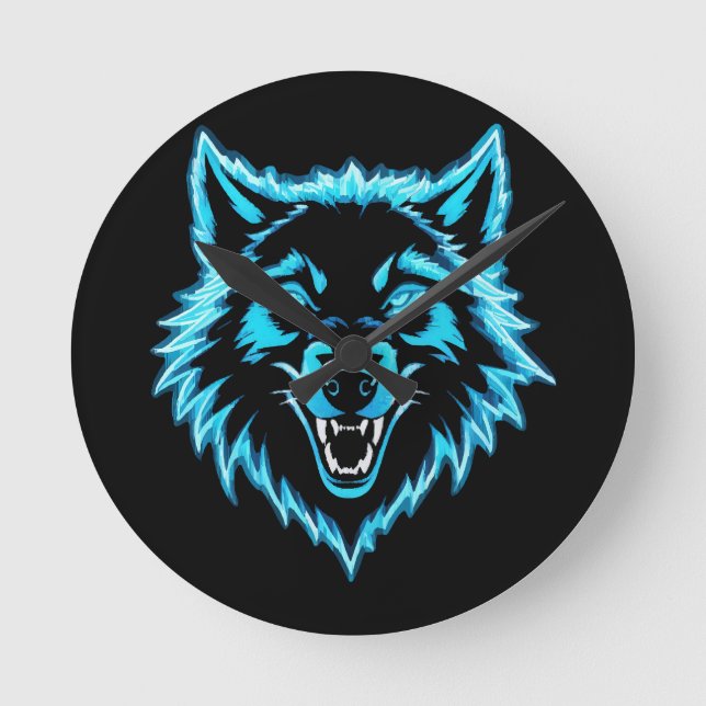 Neon Wolf Round Clock (Front)