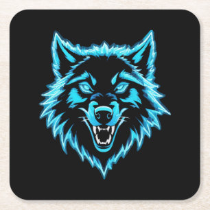 Neon Wolf Square Paper Coaster