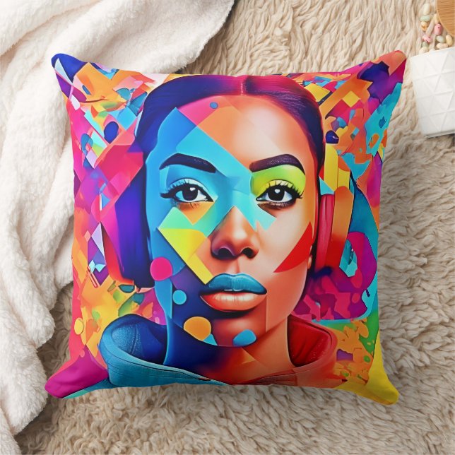 Neon Woman Dreams Digital Art  Cushion (Blanket)