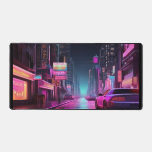 Neon wonderland  future city desk mat