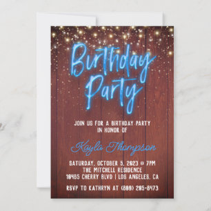 Neon Wooden Wall Birthday Party Invitation