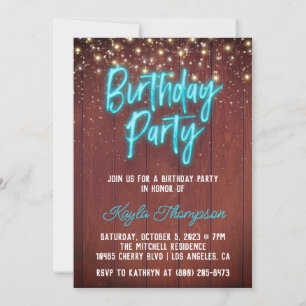Neon Wooden Wall Birthday Party Invitation