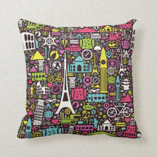Neon World Icons Pattern Cushion