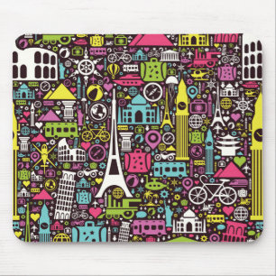 Neon World Icons Pattern Mouse Mat