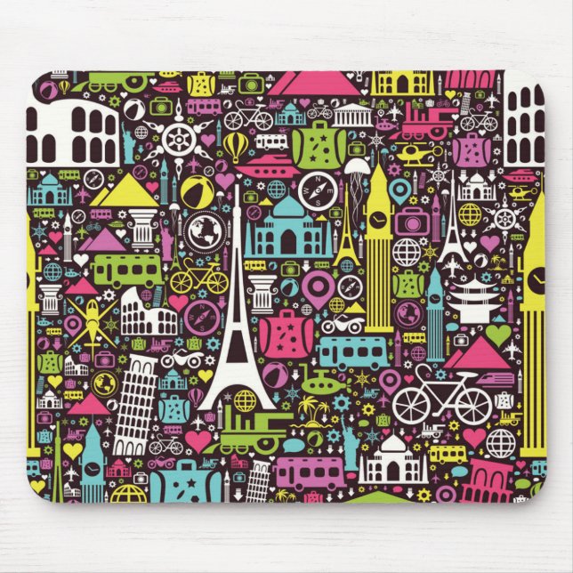 Neon World Icons Pattern Mouse Mat (Front)