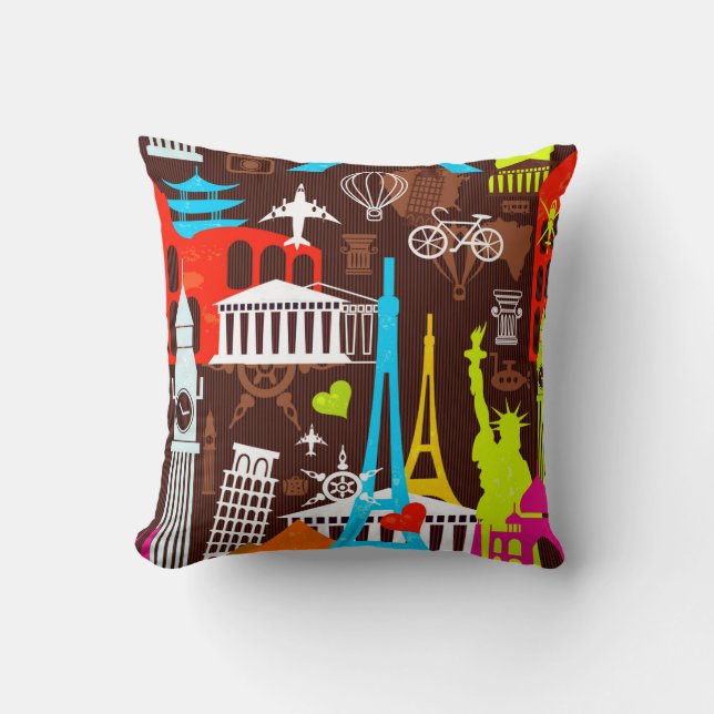 Neon World Travel Pattern Cushion (Front)