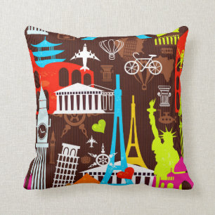 Neon World Travel Pattern Cushion