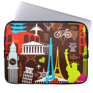Neon World Travel Pattern Laptop Sleeve