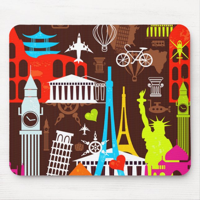 Neon World Travel Pattern Mouse Mat (Front)