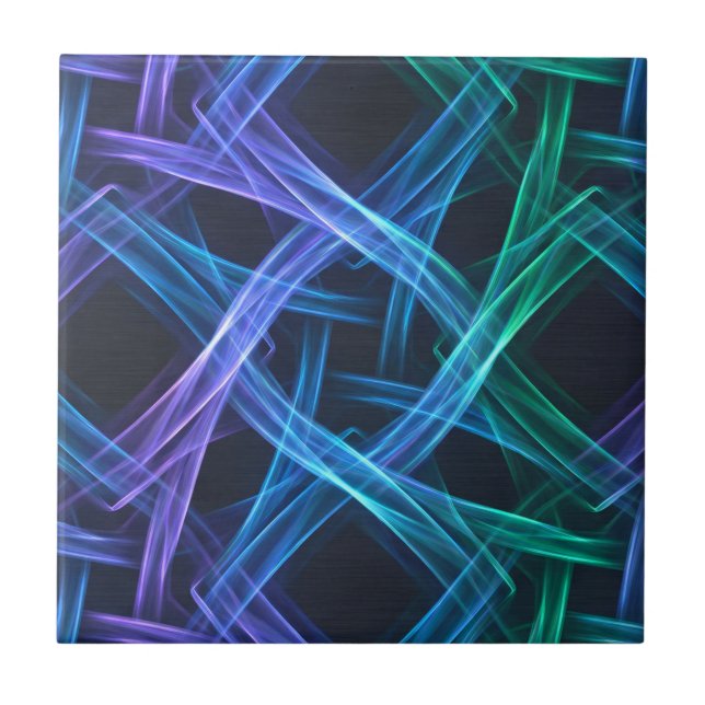 Neon Woven Light Ribbons Abstract Fusion Design  Tile (Front)