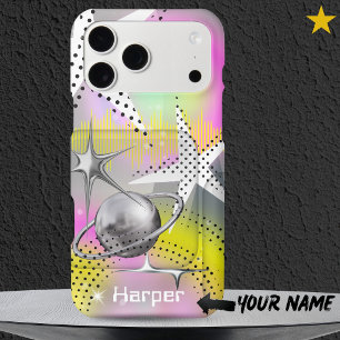 Neon Y2K Glass Chrome Star Planet Custom Name