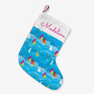 Neon Yacht Pattern   Add Your Name Small Christmas Stocking