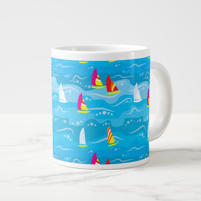 Neon Yacht Pattern Large Coffee Mug (Front Right)