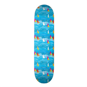 Neon Yacht Pattern Skateboard