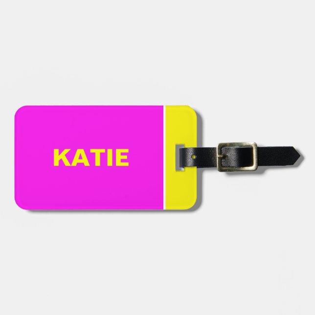Neon Yellow an Pink travel luggage tag (Front Horizontal)