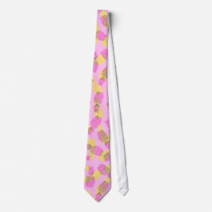 Neon Yellow and Pink Tropical Hawaiian Pineapples Tie
