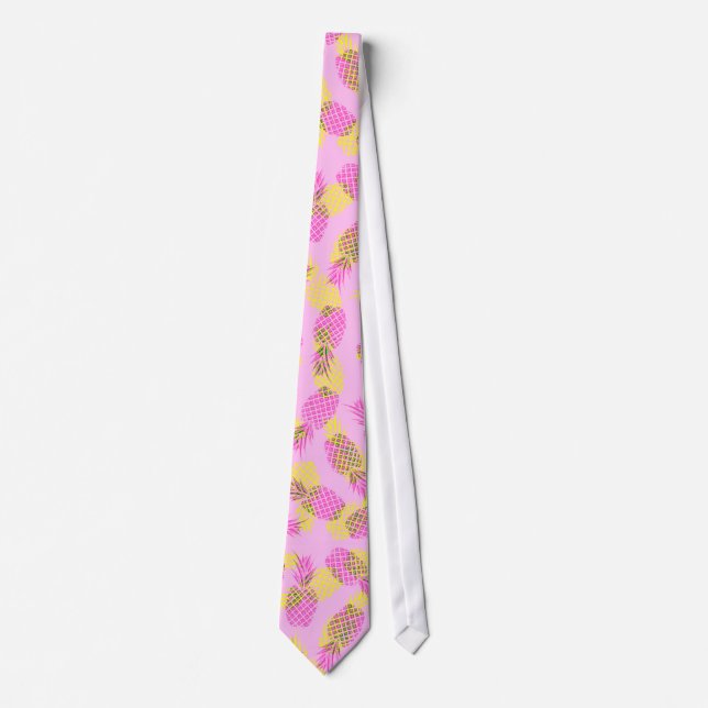 Neon Yellow and Pink Tropical Hawaiian Pineapples Tie (Front)