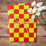 Neon Yellow and Red Chequered Chequerboard Vintage Wrapping Paper Sheet<br><div class="desc">Neon Yellow and Red Chequered Chequerboard | Vintage | Classic | Trendy | Stylish | Fashion | Minimal</div>
