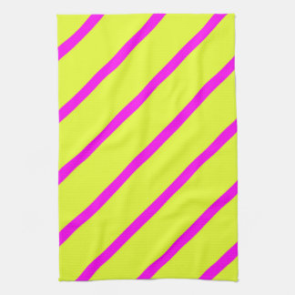 Neon yellow and vivid pink stripes tea towel