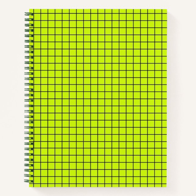 Neon Yellow Black Grid College ruled Notebook (Front)