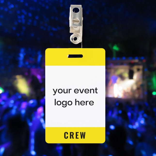 Neon Yellow Crew Staff Event Badge ID Badge (Faux neon yellow special event crew badge with logo for special events, concerts, festivals. )