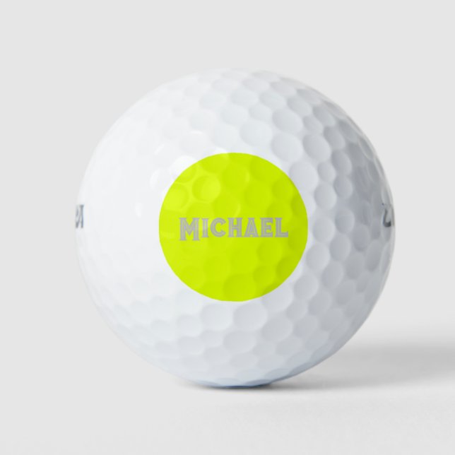 Neon Yellow Elegant Name Colour Travel Bright Golf Balls (Front)