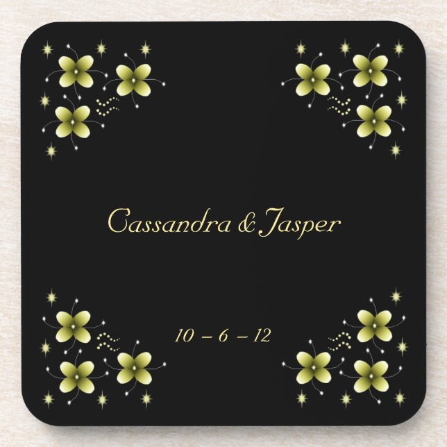 Neon Yellow Flower Sparkles Coaster (Front)