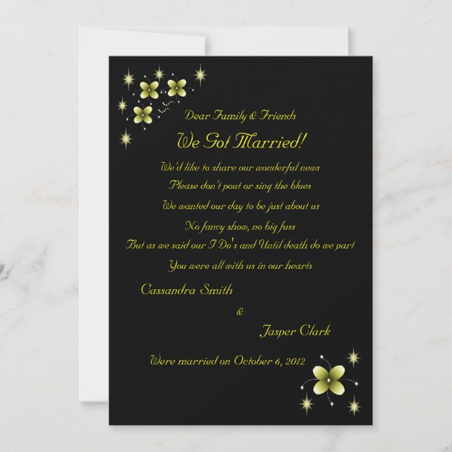 Neon Yellow Flower Sparkles Elopement 2 Announcement (Front)