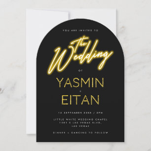 Neon Yellow Glow Script Black Arch Wedding Invitation
