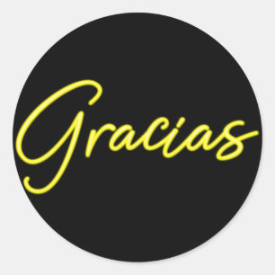 Neon Yellow Glow Spanish Gracias Thank You Classic Round Sticker