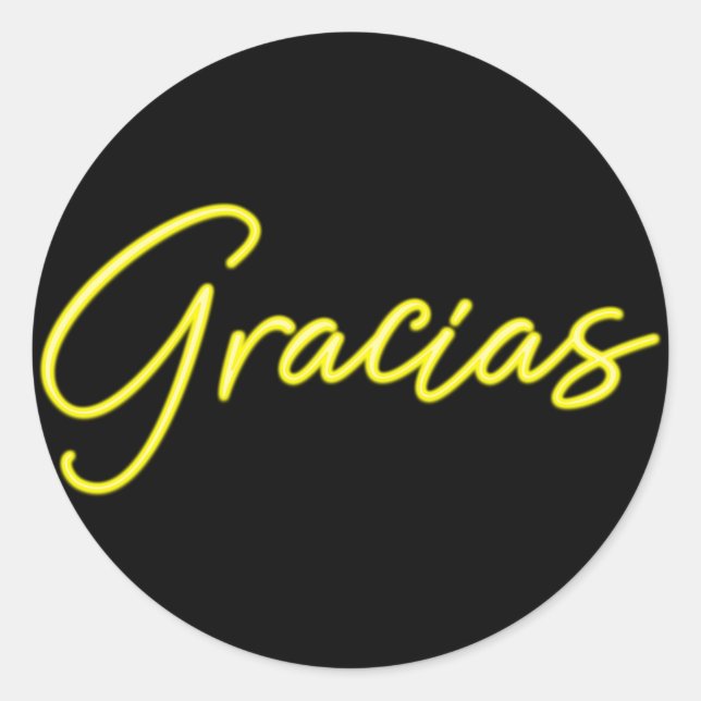 Neon Yellow Glow Spanish Gracias Thank You Classic Round Sticker (Front)