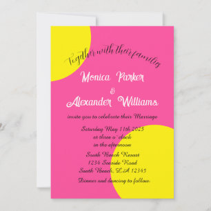Neon Yellow Green Bold Geometry Retro Wedding Invitation