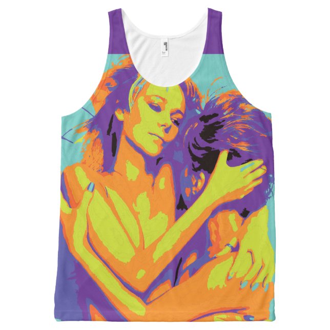 Neon Yellow Orange Purple Retro 1 Love GLBT Tshirt (Front)