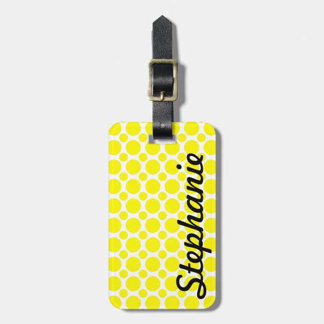 Neon Yellow Polka Dot Monogram Luggage Tag (Front Vertical)