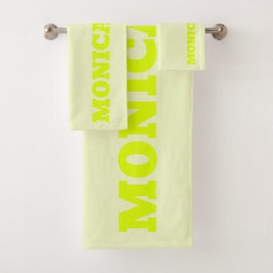 Neon Yellow Stylish Modern Name Signature  Bath Towel Set