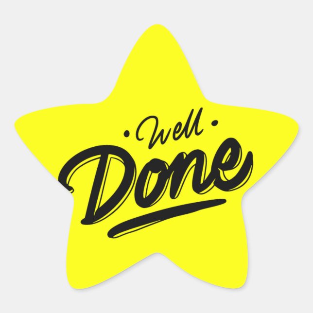 Neon Yellow Well Done Student Reward Star Sticker (Front)