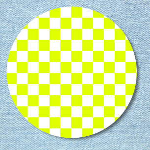 Neon Yellow White Chequered Chequerboard Vintage 3 Cm Round Badge