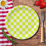 Neon Yellow White Chequered Chequerboard Vintage Paper Plate<br><div class="desc">Neon Yellow and White Chequered Chequerboard | Vintage | Classic | Trendy | Stylish | Fashion | Minimal</div>