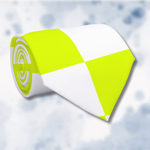 Neon Yellow White Chequered Chequerboard Vintage Tie