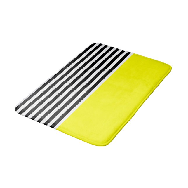 Neon Yellow With Black and White Stripes Bath Mat (Angled)
