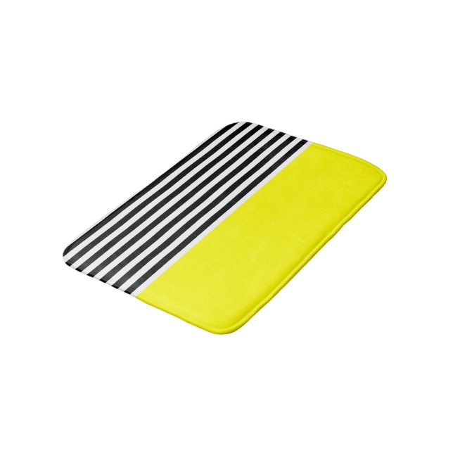 Neon Yellow With Black and White Stripes Bath Mat (Angled)