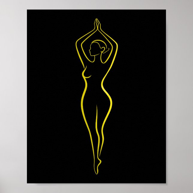 Neon Yellow Woman Body Line Art Black Minimalist Poster (Front)