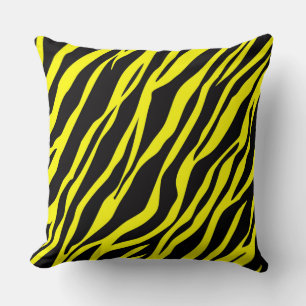 Neon Yellow Zebra Striped Cushion