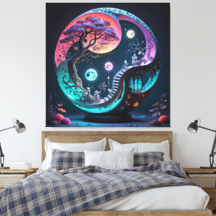Neon Yin Yang Surreal Fantasy 1 Canvas Print