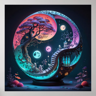 Neon Yin Yang Surreal Fantasy 1 Poster