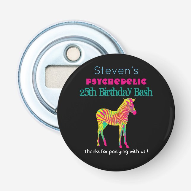 Neon Zebra Baby Animal Funky Cool Birthday Thanks Bottle Opener (Front)