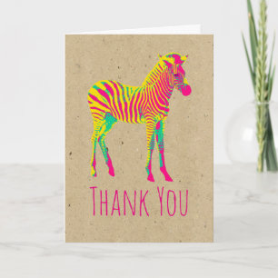 Neon Zebra Baby Animal Funky Retro Thank You Card